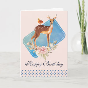 Cute Brown Watercolor Deer Rustic Birthday Card
