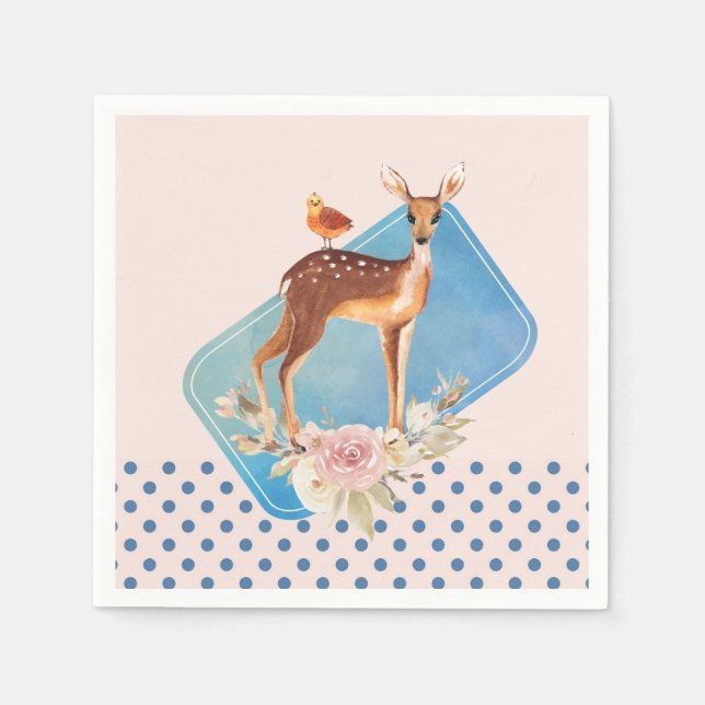 Cute Brown Watercolor Deer Rustic Elegance Napkin (Front)