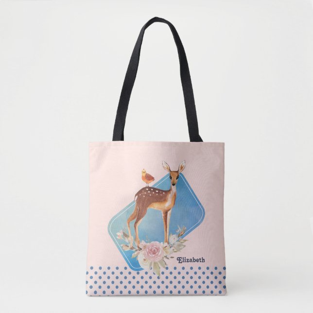 Cute Brown Watercolor Deer Rustic Tote Bag (Front)