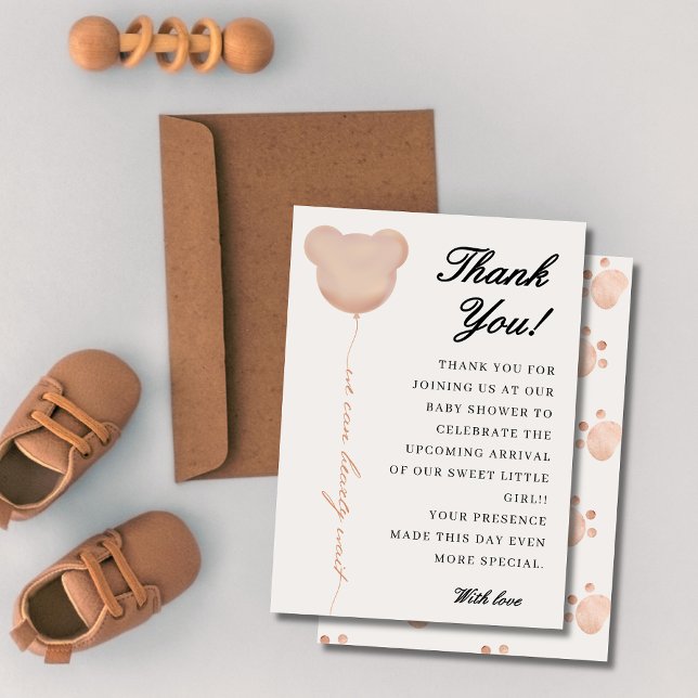 Cute brown we can bearly wait baby shower thank you card (Creator Uploaded)