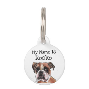 Cute Brown & White funny Boxer Dog Watercolor Art Pet Tag