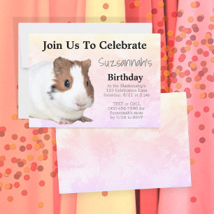 Cute Brown White Guinea Pig Custom Colourful Party Invitation