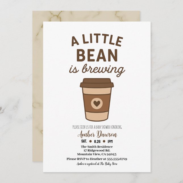 Cute Brown & White Neutral Coffee Baby Shower Announcement (Front/Back)