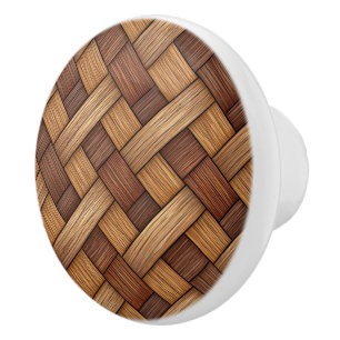 Cute Brown Wood Modern Illustrated Weave Pattern Ceramic Knob