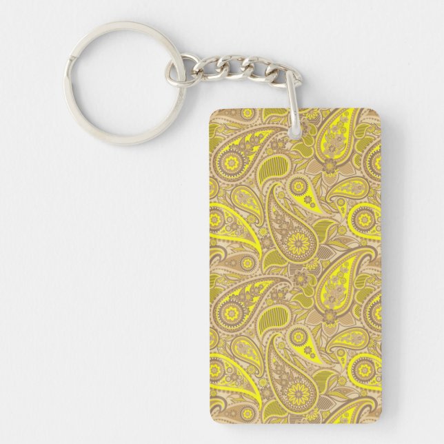 Cute brown yellow paisley pattern key ring (Front)