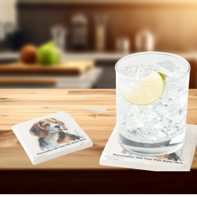 Cute  Browns Beagle /PERSONALIZE Stone Coaster (Personalize this pets owners coaster set)