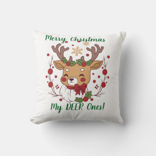 Cute ''Browns on White ''DEER ONES'' Christmas Cushion