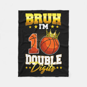 Cute Bruh Double Digits Basketball 10th Fleece Blanket