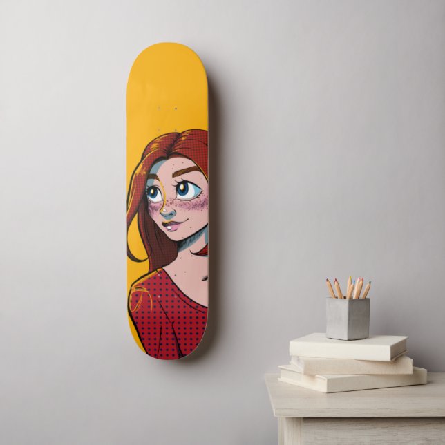 Cute Brunette Anime Girl Illustration  Skateboard (Wall Art)