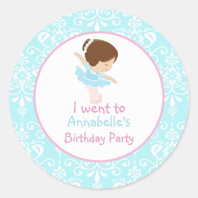 Cute Brunette Ballerina 'I went to' Classic Round Sticker (Front)