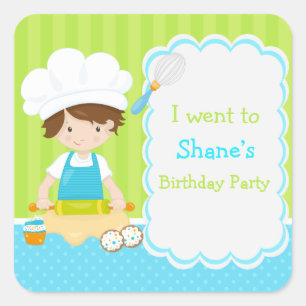 Cute Brunette Boy Baking 'I went to' Square Sticker