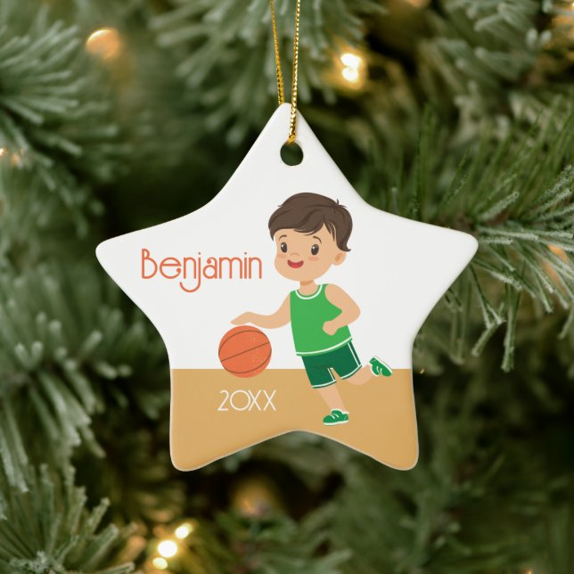 Cute Brunette Boy Ceramic Ornament (Tree)