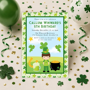Cute Brunette Boy St Patrick's Kids Birthday Invitation