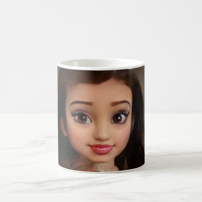 Cute brunette doll child  coffee mug (Center)