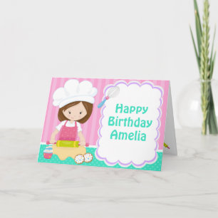 Cute Brunette Girl Baking Birthday Card