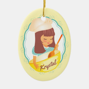 Cute brunette girl chef personalised Christmas Ceramic Ornament
