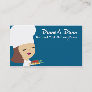 Cute brunette girl chef steak dinner biz cards