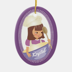 Cute brunette girl kids chef culinary Christmas Ceramic Tree Decoration