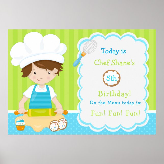 Cute Brunette Hair Boy Baking Birthday  Poster (Front)