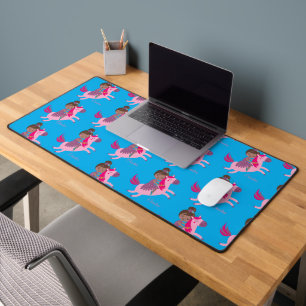 Cute Brunette Haired Girl Riding on a Unicorn Desk Mat