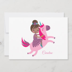 Cute Brunette Haired Girl Riding on a Unicorn Holiday Card