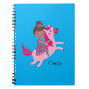 Cute Brunette Haired Girl Riding on a Unicorn Notebook