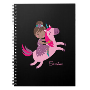 Cute Brunette Haired Girl Riding on a Unicorn Notebook