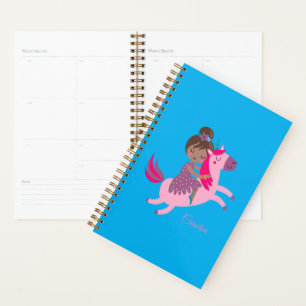 Cute Brunette Haired Girl Riding on a Unicorn Planner