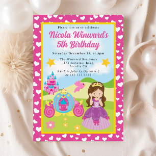 Cute Brunette Haired Princess Kids Birthday  Invitation