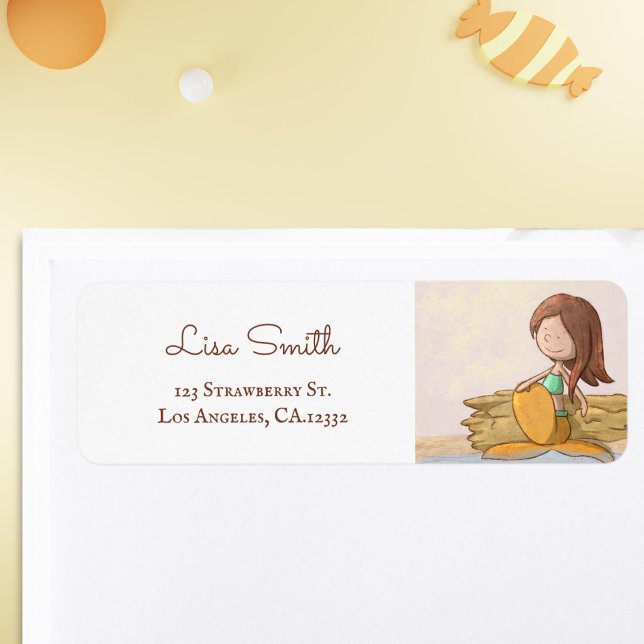 Cute Brunette Mermaid Return Address Label (Creator Uploaded)