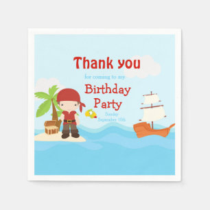 Cute Brunette Pirate Boy in Red Birthday Napkin