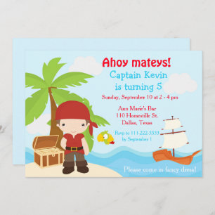 Cute Brunette Pirate Eye Patch Boy Birthday Party Invitation
