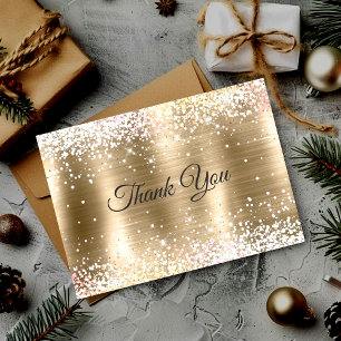Cute brushed gold faux silver glitter thank you card