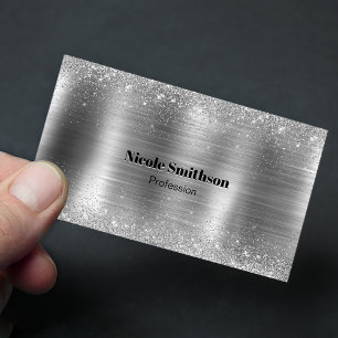 Cute brushed metal silver faux glitter monogram 	Magnetic business card