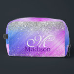 Cute brushed purple faux silver glitter monogram dopp kit<br><div class="desc">Cute brushed purple faux silver glitter monogram Personalised Cosmetic bag & Toiletry Dopp Kit. To make it extra special, it is also monogrammed and personalised with name or initials or any text you like, click the "customise further" link and use the design tool to modify the design if you like....</div>
