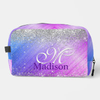Cute brushed purple faux silver glitter monogram
