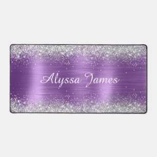 Cute Brushed Purple Foil Faux Silver Glitter  Desk Mat