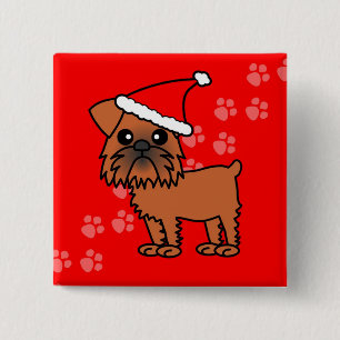 Cute Brussels Griffon Cartoon Santa Hat 15 Cm Square Badge