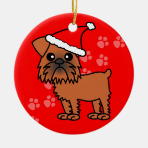 Cute Brussels Griffon Cartoon Santa Hat Ceramic Tree Decoration
