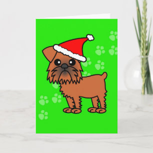 Cute Brussels Griffon Cartoon Santa Hat Holiday Card
