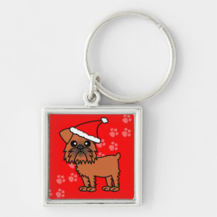 Cute Brussels Griffon Cartoon Santa Hat Key Ring