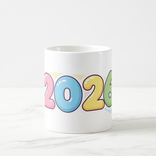 Cute Bubble 2026 Typography – Candy Gloss Pastel  Coffee Mug (Center)