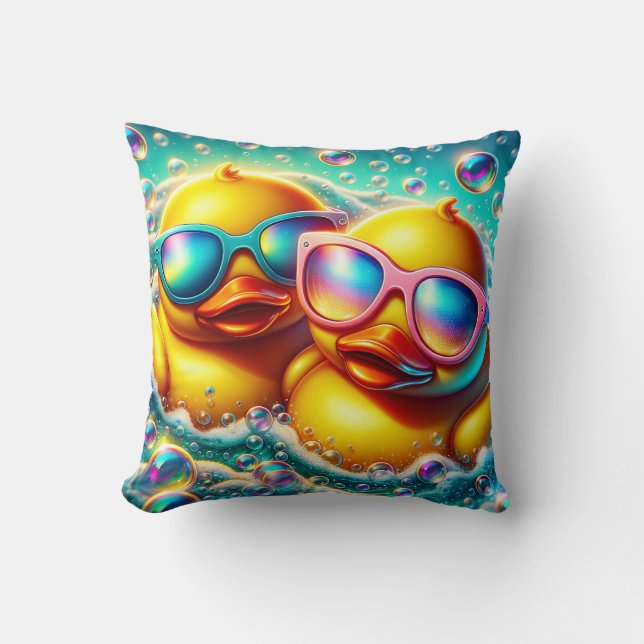 "Cute Bubble Bath Rubber Ducklings" Cushion (Front)