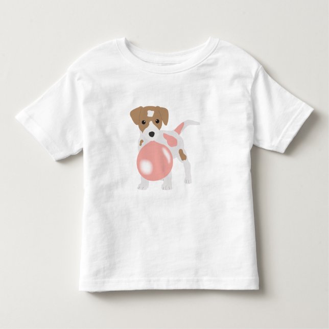 Cute Bubble Gum Dog Puppy Blowing Bubble Toddler T-Shirt (Front)