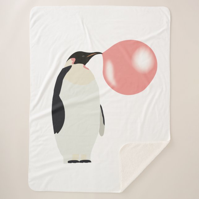 Cute Bubble Gum Penguin Blowing Bubble Sherpa Blanket (Front)