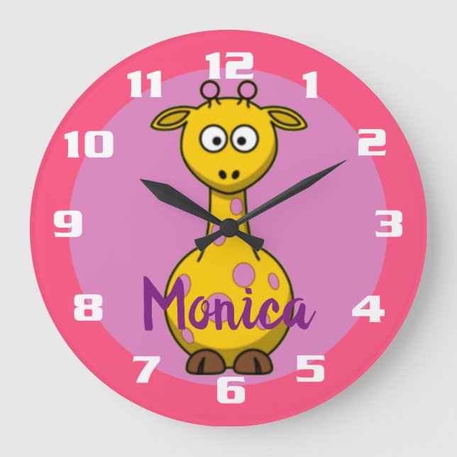 Cute Bubble gum Pink Monogramed Giraffe Large Clock (Front)