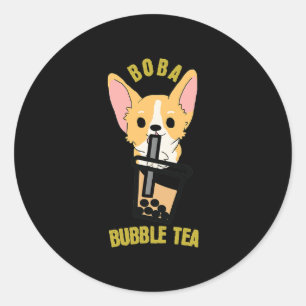 Cute Bubble Tea Boba Milk Tea Anime Corgi Classic Round Sticker