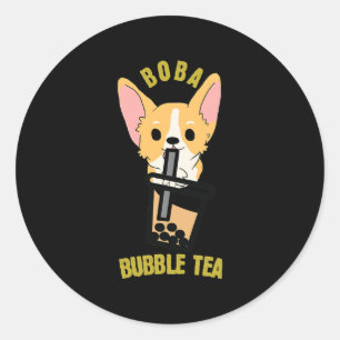 Cute Bubble Tea Boba Milk Tea Anime Corgi Classic Round Sticker