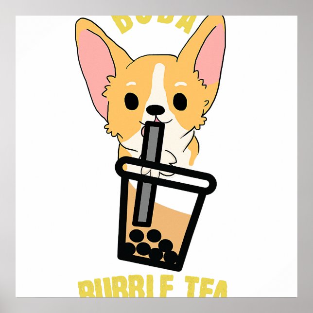 Cute Bubble Tea Boba Milk Tea Anime Corgi Poster (Front)