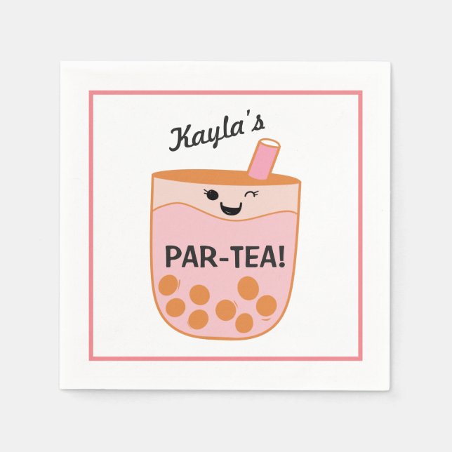 Cute Bubble Tea Boba Party Custom Napkin (Front)